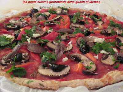 Pizza sans gluten aux champignons, poivron, olives et anchois par Ma petite cuisine gourmande